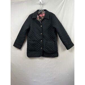 Denim & Co Quilted Jacket Womens Small Black Excellent Floral Lined Barn Coat